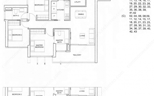 Commonwealth Tower Condominium (3y)b, (3y)b1户型 - 3室
